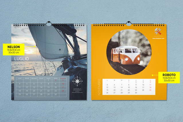 Stampa online muro 198x198: Stampa calendari personalizzati da muro 13 fogli per far ricordare ogni giorno la tua azienda ai tuoi clienti. Configura e ordina online i tuoi calendari