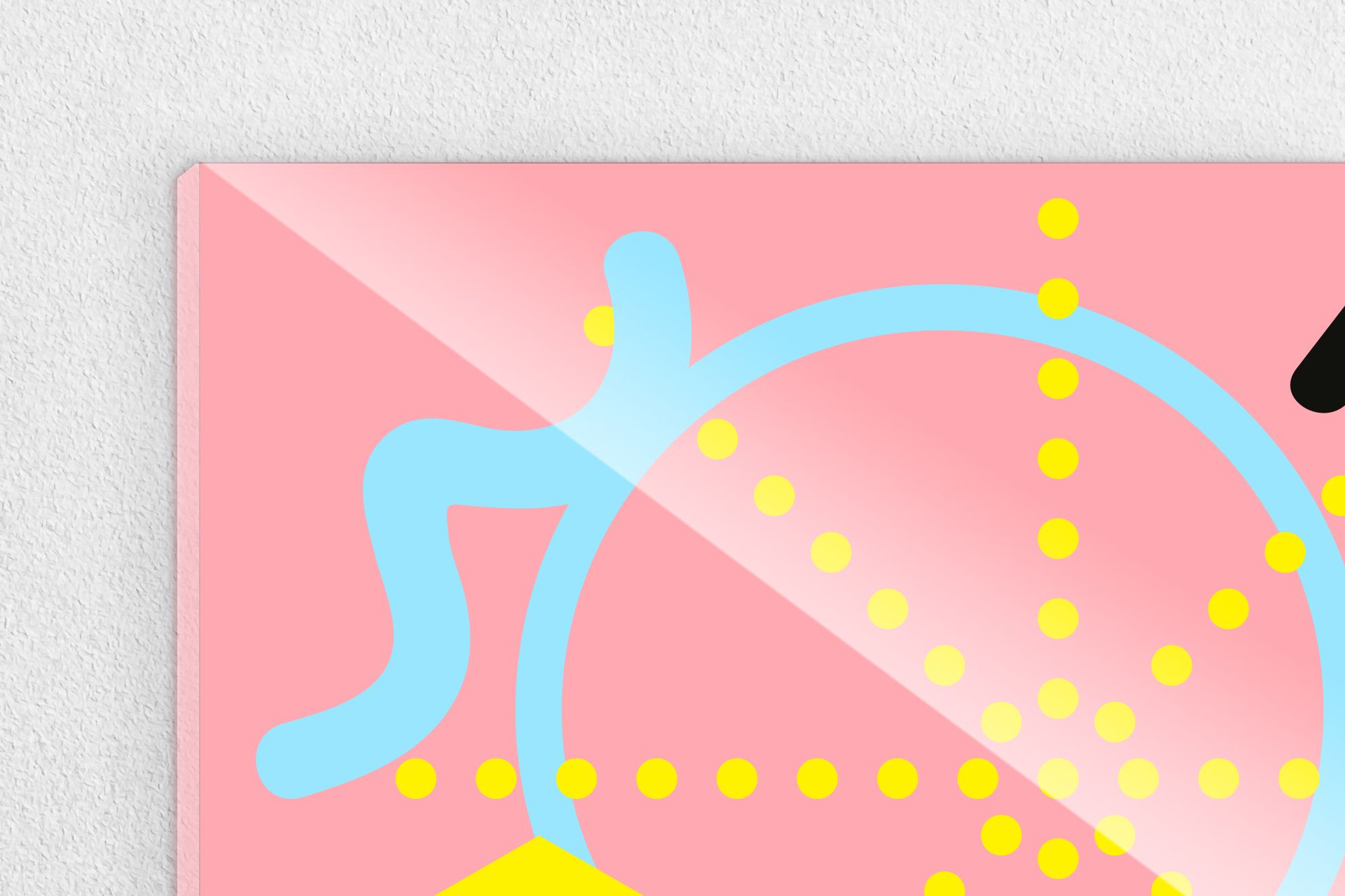 Bianco coprente di fondo: Una pellicola adesiva bianca è applicata posteriormente al plexiglass per crearne il fondo bianco.