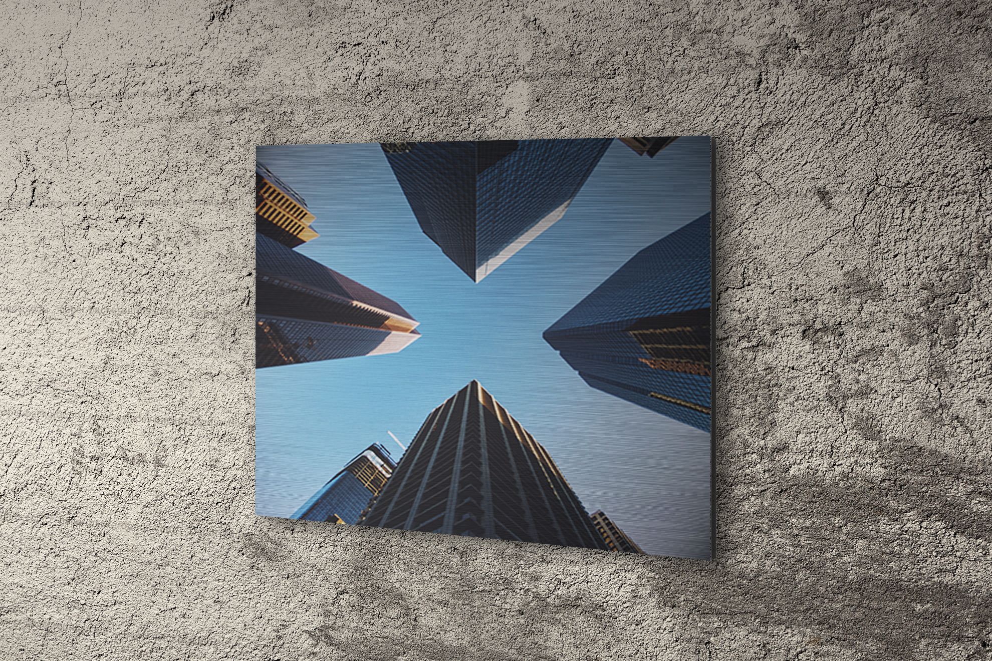 Design geometrico blu bianco su pannello alluminio Dibond premium. Display murale Sprint24.