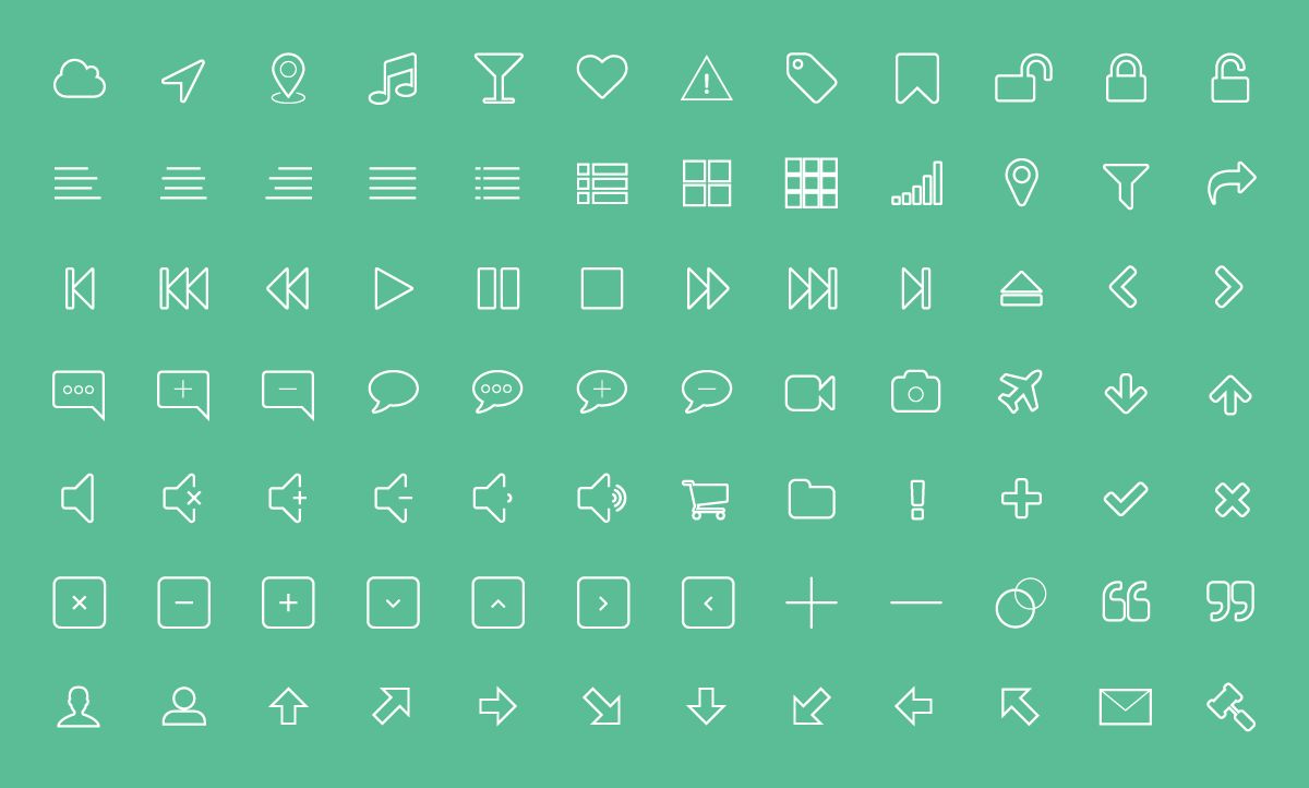 Collezione di oltre 60 icone vettoriali in stile lineare pulito, con simboli UI, navigazione, comunicazione e icone multimediali. Pronte da scaricare e personalizzare per design digitali o progetti di stampa. Risorsa essenziale per i designer che cercano icone vettoriali di qualità.