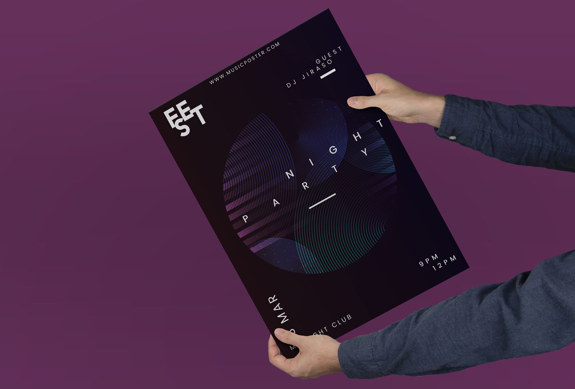 Locandina professionale scura con elementi di design geometrico moderno. La presentazione pratica dimostra come le dimensioni appropriate della locandina influenzano l'attrazione visiva e la presenza professionale. Ideale per campagne di marketing che richiedono materiali promozionali accattivanti con un'estetica di design contemporanea.