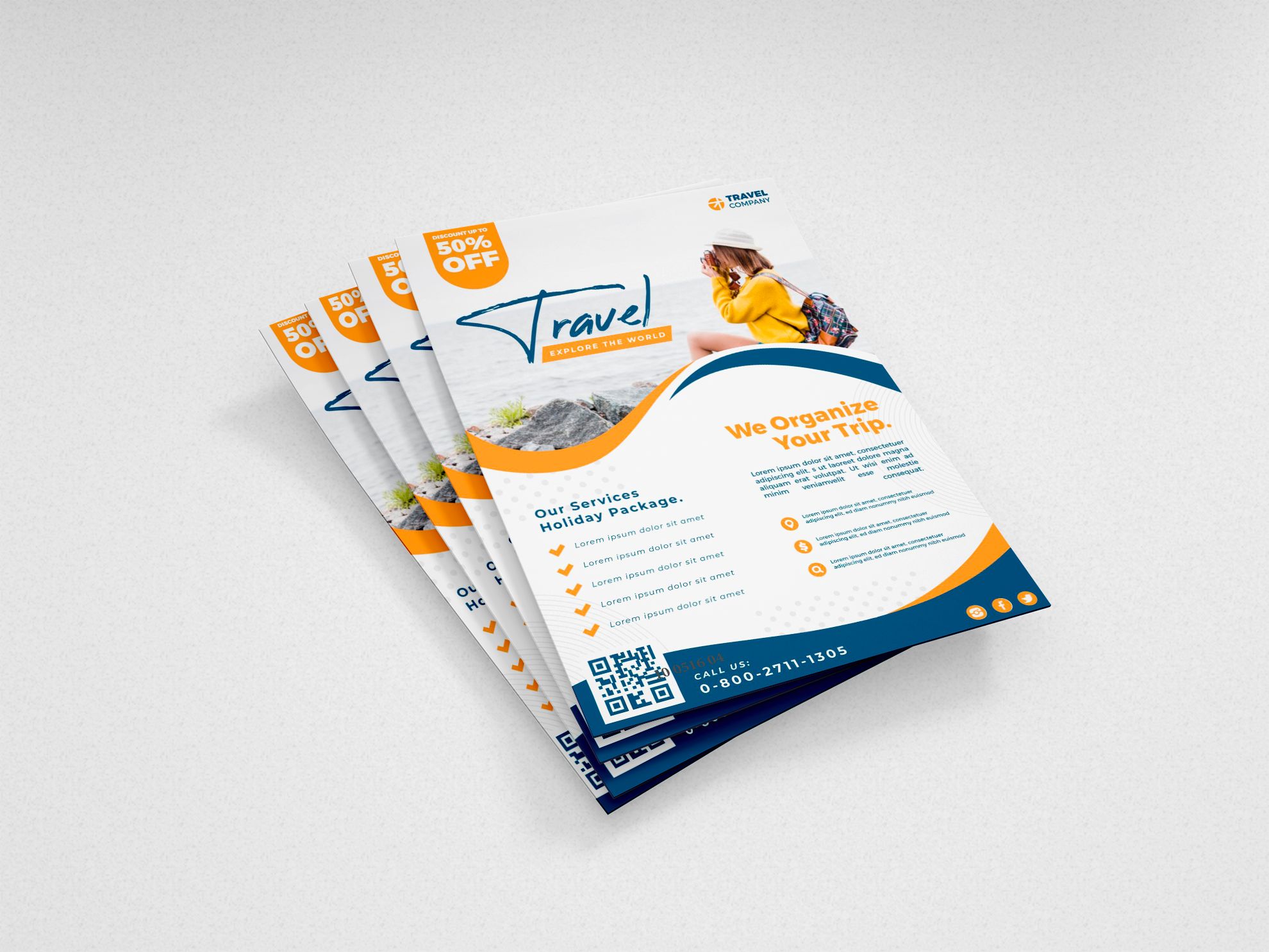 Questo mockup presenta una pila professionale di volantini pubblicitari stampati, dimostrando la qualità e l'impatto visivo dei materiali promozionali stampati. I volantini pubblicitari sono una soluzione di marketing offline altamente efficace per le aziende che desiderano raggiungere i clienti direttamente e aumentare l'engagement. Ideale per promuovere servizi, annunciare offerte speciali o au…