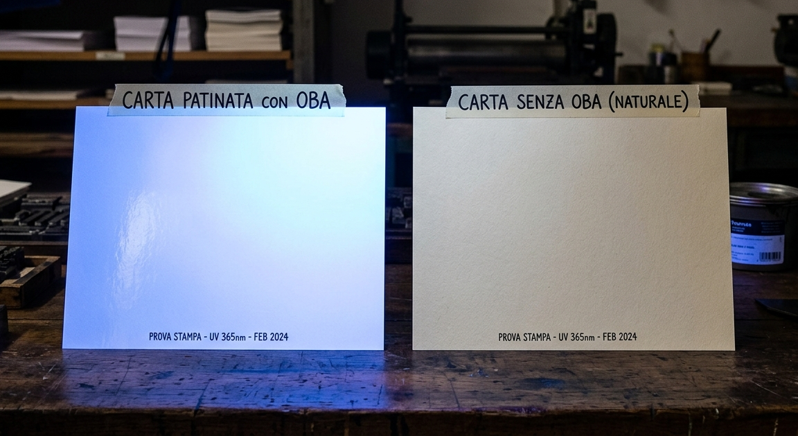 Non tutti i profili vanno bene per tutti i supporti. Il FOGRA 39 è stato sviluppato per la carta patinata lucida e opaca **senza sbiancanti ottici** — o con sbiancanti ottici in quantità minima. Gli **sbiancanti ottici** (OBA, Optical Brightening Agents) sono sostanze aggiunte alla carta per renderla più bianca e brillante alla luce naturale. Li riconosci facilmente: esponi un foglio bianco alla …
