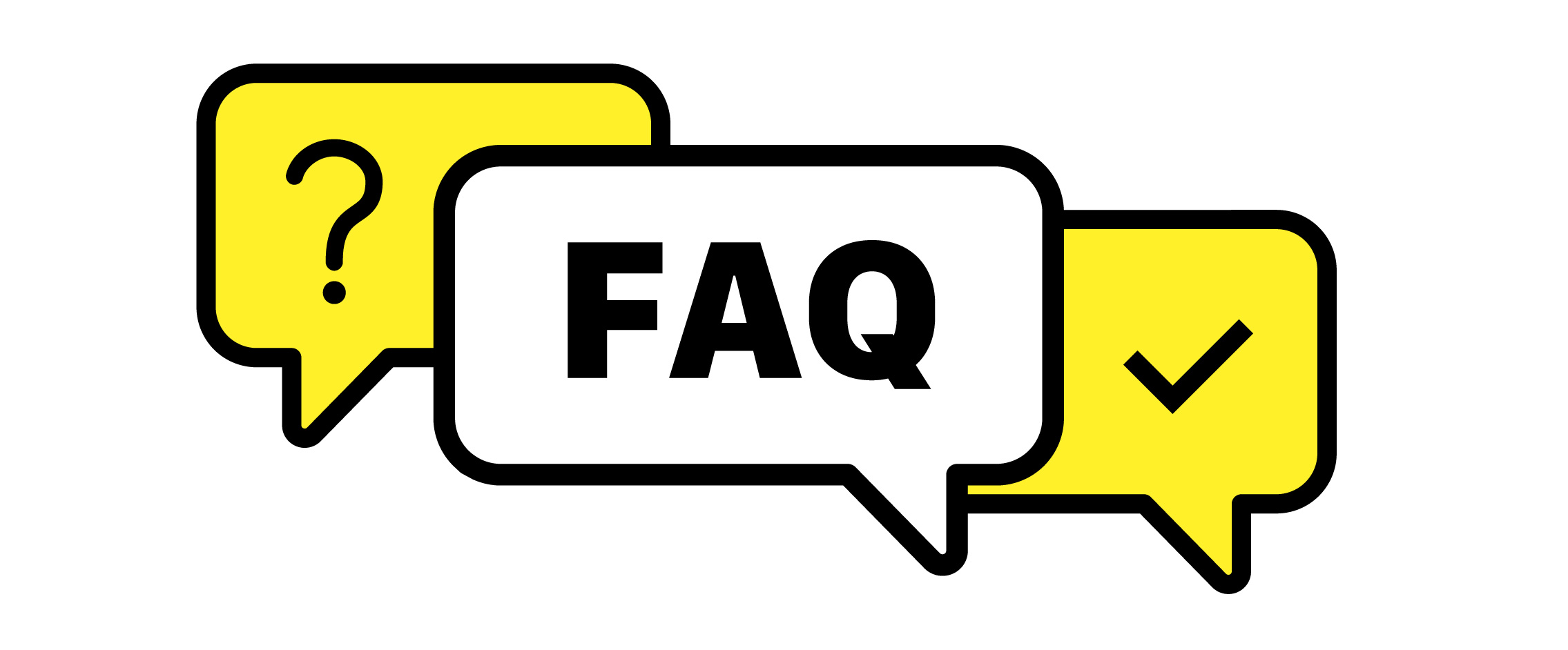 Rappresentazione visuale sezione FAQ tre fumetti punto interrogativo e simbolo spunta per documentazione. Sprint24.