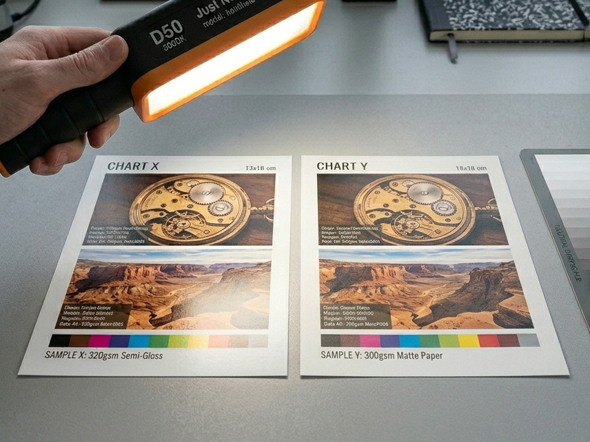Perché la luce per prove di stampa cambia il colore? Tutto sull'illuminante D50 e lo standard ISO 3664 delle arti grafiche per valutare bene i tuoi stampati.