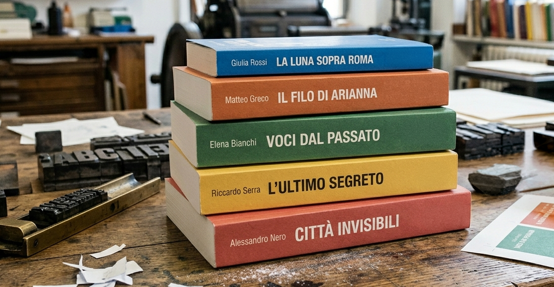 Produzione professionale di libri in bassa tiratura che mostra volumi rilegati completati pronti per la distribuzione. Questa immagine dimostra la qualità della rilegatura e le capacità di stampa digitale per progetti di libri in bassa tiratura, con libri finiti vivaci in uno stabilimento di produzione moderno. Perfetta per gli editori che esplorano soluzioni di stampa efficienti in piccoli volum…