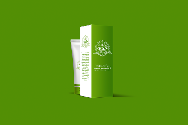 Astuccio cosmetico verde su misura con fustellatura che evidenzia il prodotto.