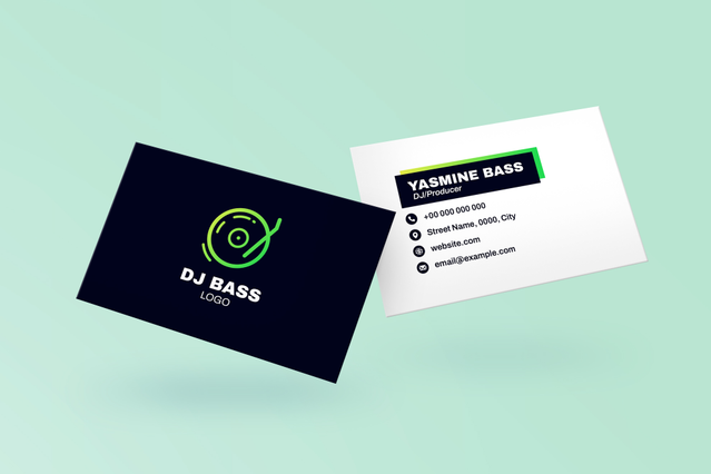 Biglietti da visita DJ grafiche moderne dischi in vinile per networking professionale musica. Sprint24.