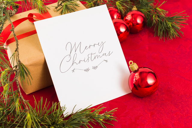 Campione biglietto auguri natalizi personalizzato tipografia elegante scritta a mano cartoncino premium. Sprint24.