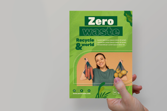 Questo opuscolo A5 professionale presenta prodotti ecologici e iniziative a rifiuti zero con un design vibrante. Il formato è ideale per le aziende ambientali per comunicare messaggi di sostenibilità e dettagli dei prodotti. Personalizza e stampa i tuoi volantini A5 oggi per promuovere i tuoi prodotti verdi in modo efficace.