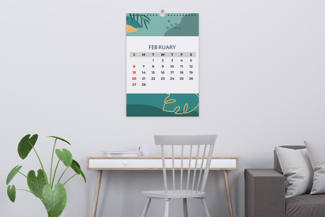 Calendario da parete moderno design turchese e bianco per ufficio o spazio professionale. Sprint24.