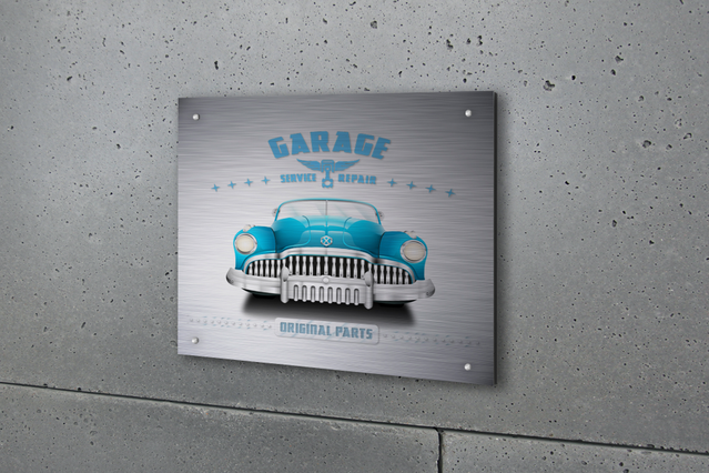 Questo insegna Dibond mostra un tema garage vintage con un design di auto blu vibrante. Perfetto per aziende automobilistiche, agenzie di noleggio auto e negozi a tema vintage, gli insegne Dibond stampati offrono una durabilità eccezionale e una vivacità dei colori. Crea vetrine accattivanti e display promozionali con segnaletica resistente alle intemperie che cattura l'attenzione e migliora la v…