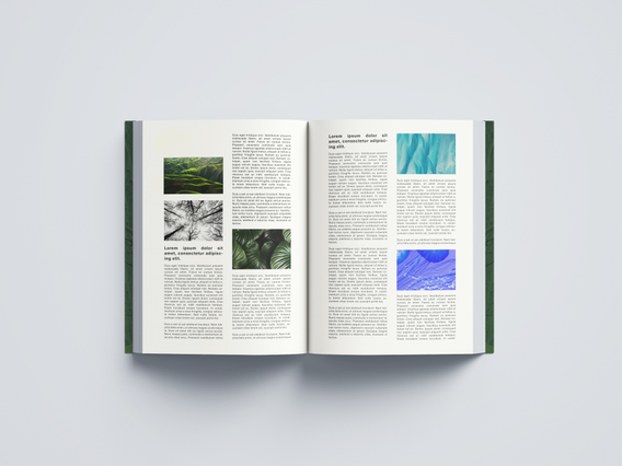 Brossura a filo refe aperta con impaginazione professionale, testo e fotografia integrati. La cucitura visibile dimostra durabilità per pubblicazioni multipagina di qualità. Ideale per cataloghi, portfolio e progetti editoriali.