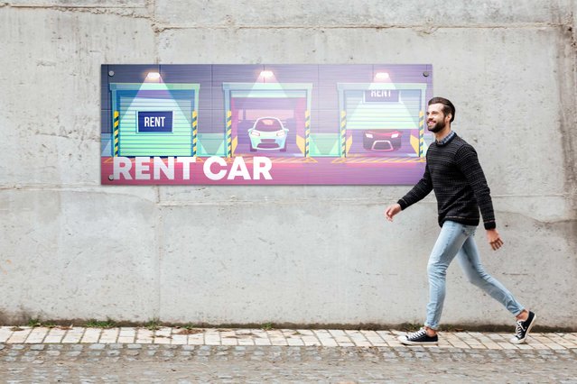 Insegna plexiglass Rent Car impressionante con illuminazione sfumata rosa e viola per la massima visibilità e impatto commerciale. Questa segnaletica professionale migliora l'immagine del vostro marchio aziendale con costruzione in plexiglass elegante e resistente, ideale per uffici commerciali, servizi di noleggio e punti vendita al dettaglio. Perfetta per le aziende che cercano segnaletica di a…
