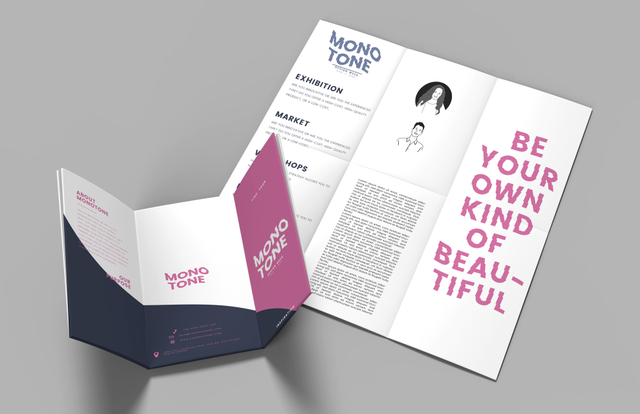 Pieghevole 6 ante croce Mono Tone Exhibition blu navy magenta Be Your Own Kind of Beautiful. Sprint24.