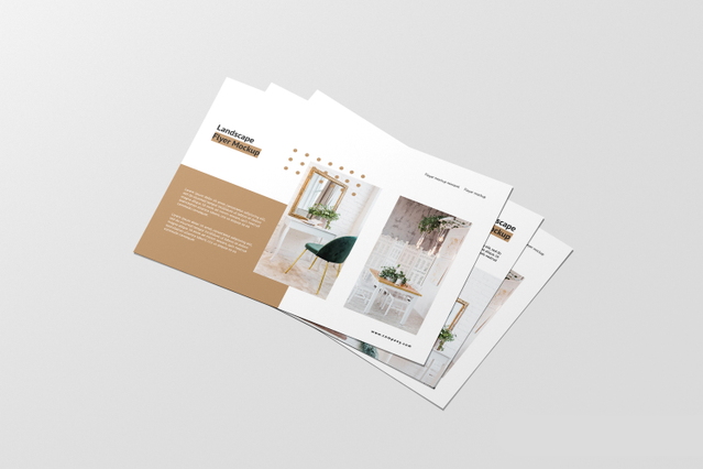 Pila flyer orizzontali layout bicolore oro beige con fotografia di interior design. Sprint24.