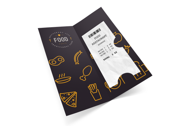 Porta conto premium nera con icone alimentari dorate personalizzate, ideale per ristoranti di lusso che cercano esperienze di pagamento memorabili. Questo porta conto progettato professionalmente migliora la presentazione del marchio mantenendo un'esposizione sicura delle ricevute dei clienti. Perfetto per stabilimenti gastronomici che desiderano combinare funzionalità e identità visiva distintiv…