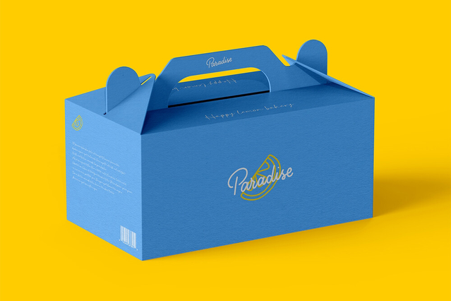 Scatola fustellata blu premium con manico integrato per il trasporto facile e il branding personalizzato. Ideale per l'imballaggio personalizzato di prodotti, consegne retail e regali promozionali con finiture stampate professionali. Ordina le tue scatole fustellate personalizzate online e goditi la qualità garantita con la stampa e la consegna affidabili di Sprint24.