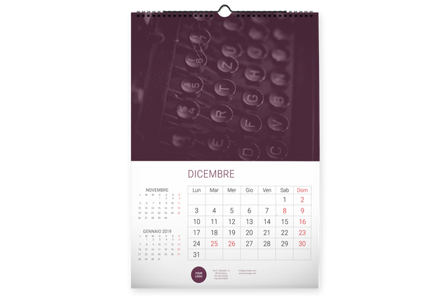 Stampa calendari personalizzati da muro 13 fogli per far ricordare ogni giorno la tua azienda ai tuoi clienti. Configura e ordina online con sconti fino al 40%