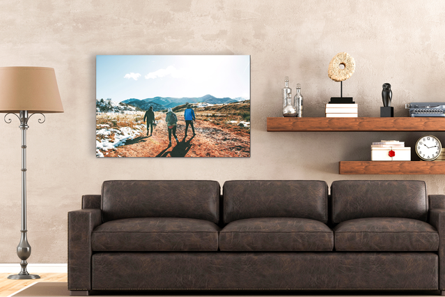 Foto di paesaggio stampata direttamente su alluminio come arte murale moderna.