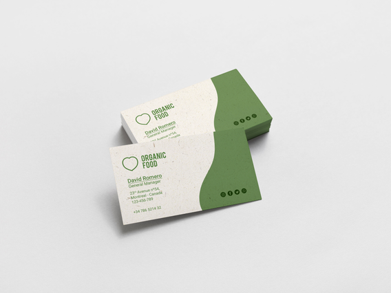 Biglietti da visita professionali in carta 100% riciclata con finitura naturale e design ecologico. Questi biglietti combinano l'estetica moderna con la responsabilità ambientale su carta sostenibile. Ideali per le aziende che cercano soluzioni di stampa eco-sostenibili nel catalogo di Sprint24.