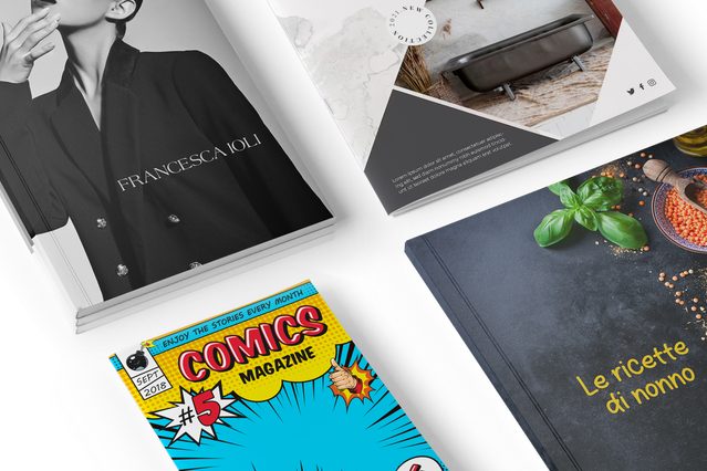 Stampa prodotti editoriali personalizzati online per libri, riviste, brochure, cataloghi e tanto altro. Crea il tuo progetto ora e stampalo in pochi clic.