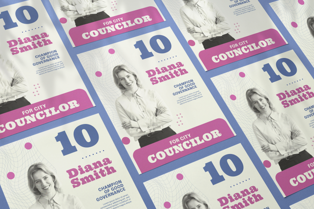 Volantini di campagna elettorale professionali con colori vivaci e fotografie del candidato. Perfetti per campagne politiche, elezioni comunali e iniziative di coinvolgimento dei votanti. Questi materiali stampati di alta qualità aiutano i candidati a costruire visibilità e comunicare efficacemente il loro messaggio agli elettori.