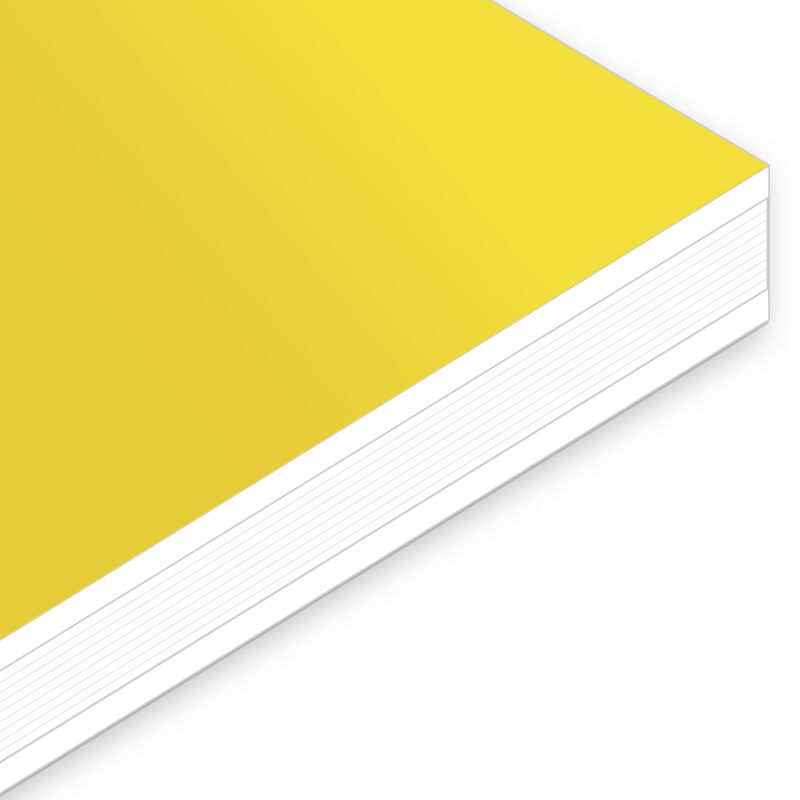 Copertina cartonata rigida bianca: Copertina realizzata con carta patinata Symbol Satin da 300 gr certificata Fsc, e anima in cartone rigido bianco tagliato al vivo e visibile.